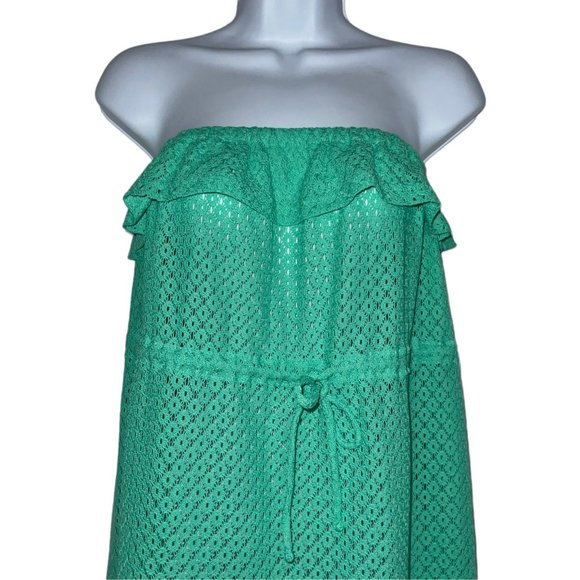 OP Ocean Pacific Seafoam Green Strapless Coverup Juniors M 7 9 Tie Elastic Sheer - Picture 2 of 9